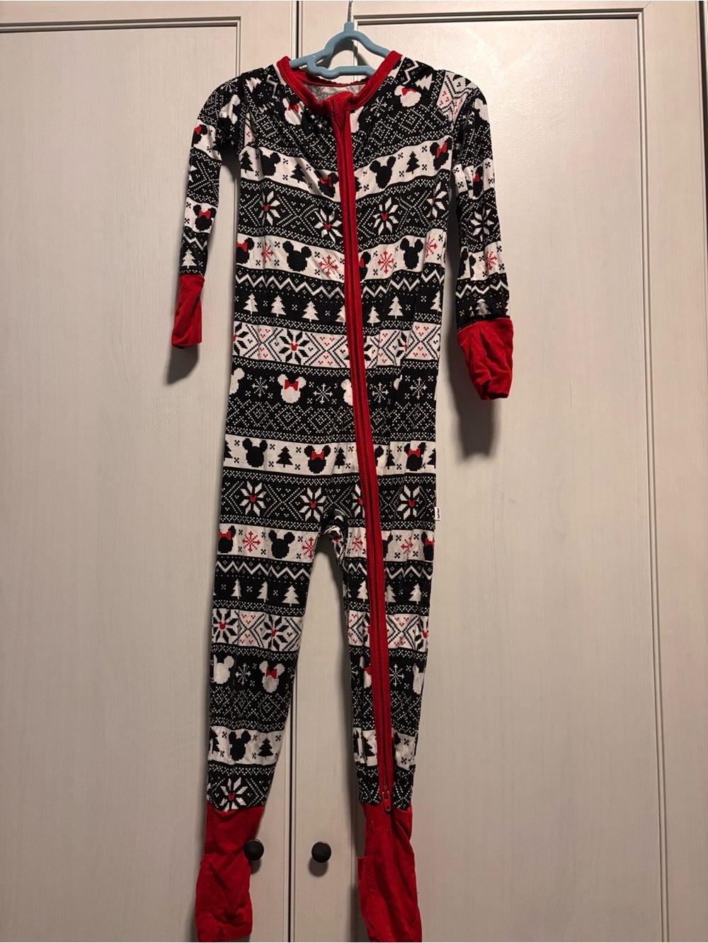 Disney Black, White & Red Fair Isle Footed Pajamas